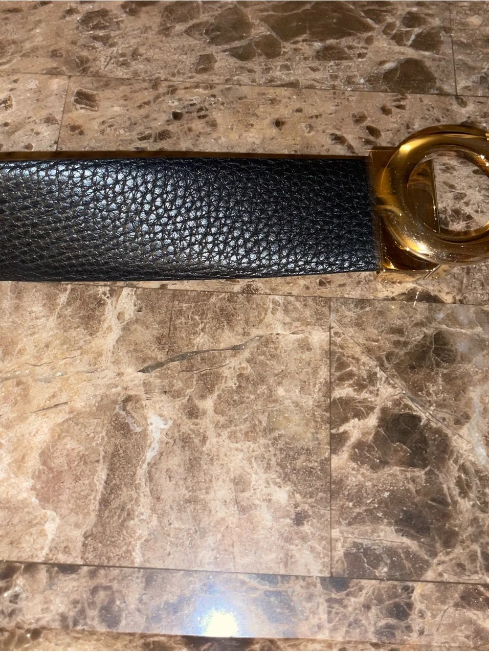 Salvatore Ferragamo Black Leather Belt with Gold Double Gancini Buckle